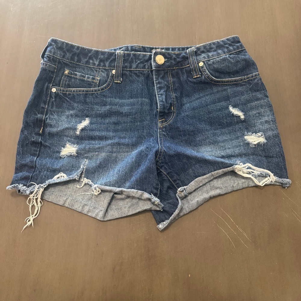 Seven7 Blue Jean Shorts Distressed Cut-Off Style Womens 8 Waist 34 Mid Rise